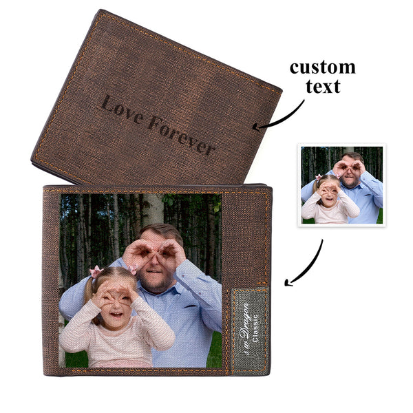 Gift for Him Men's Wallet Custom Photo Wallet Men's Bifold Short Wallet Brown Color Printing for Dad