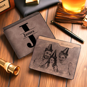 Custom Photo , Engraved Names Wallet for Men Personalized Picture Wallet  Casual Bifold Wallet Gifts for Dad Husband, Boyfriend, Father