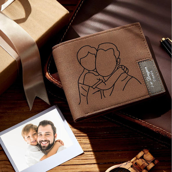 Custom Photo Wallet Line Drawing Photo Wallet Engraved Wallet Men's Wallet Best Dad Gift