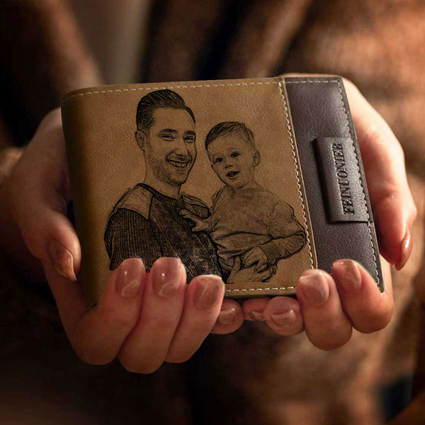 Custom Photo Engraved Short Wallet RFID Blocking Wallet Gifts For Dad