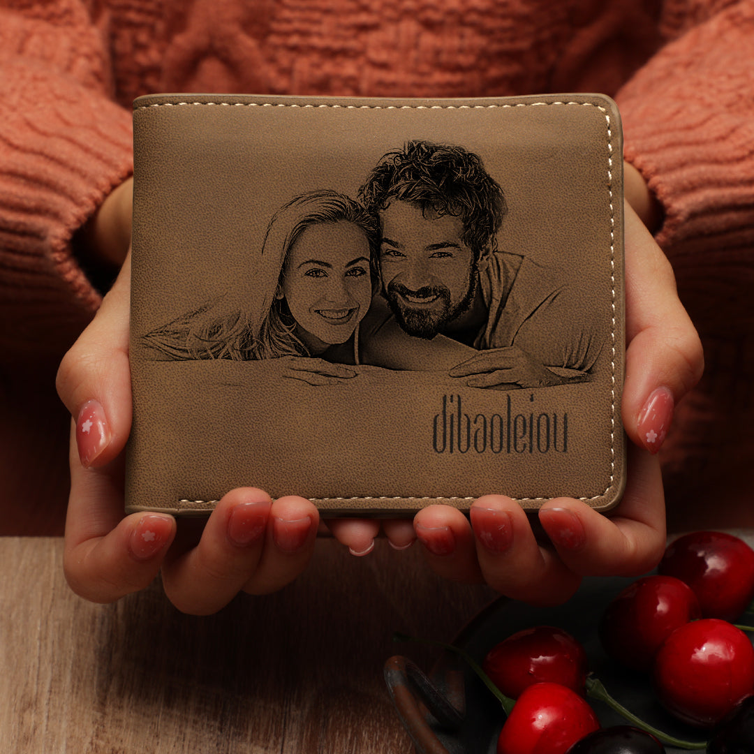 Custom Photo Engraved Wallet  Personalized Men's Short Wallet -  MyPhotoWallet