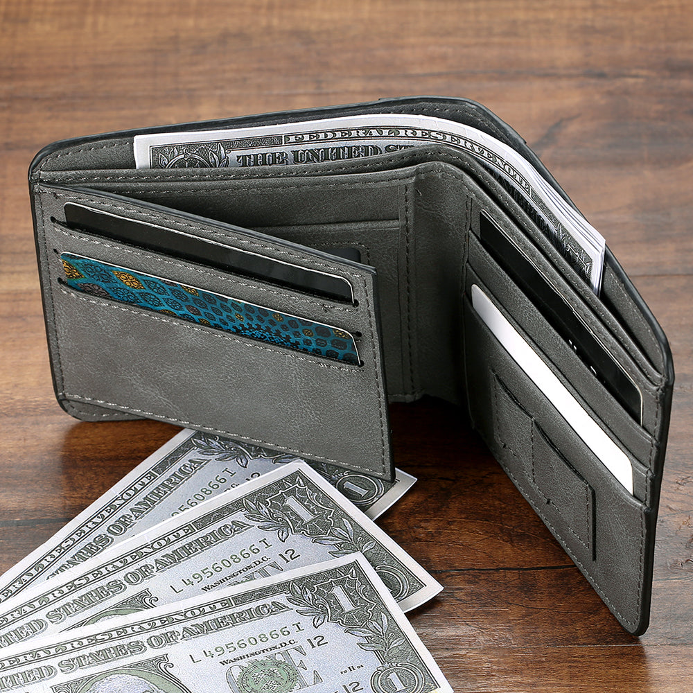 Men's Custom Engraved Gray Faux Leather Wallet - Traditional