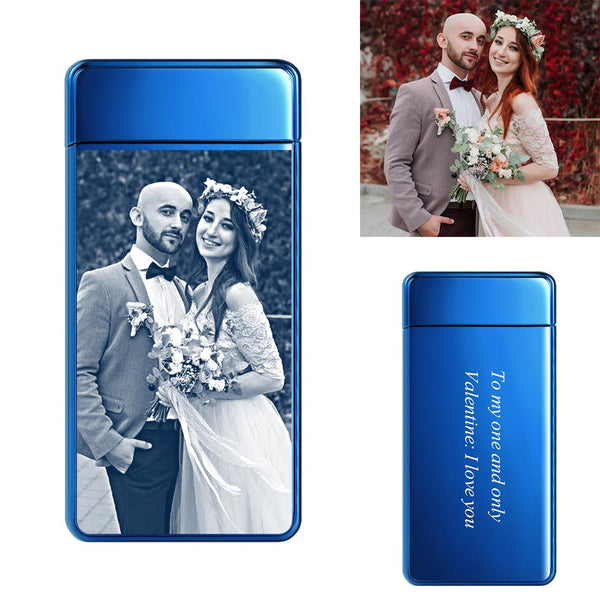 Custom Photo Engraved Lighter | Electronic Cigarette Lighter | Blue