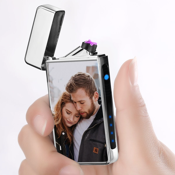Custom Photo Engraved Lighter Color Printing | Electronic Cigarette Lighter | Silver