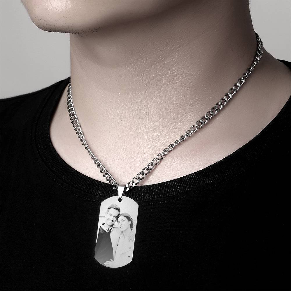 Gifts For Men Photo Necklace Engraved Custom Tag Necklace With